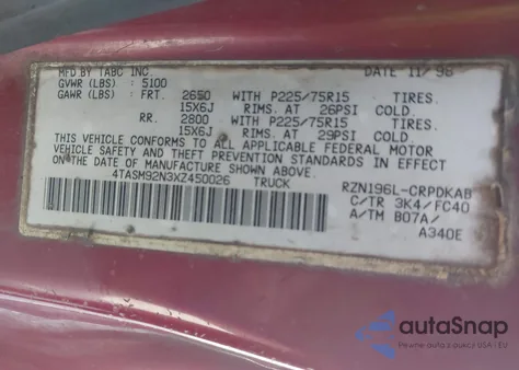 1999 Toyota Tacoma Prerunner из США, поврежденный, VIN 4TASM92N3XZ450026